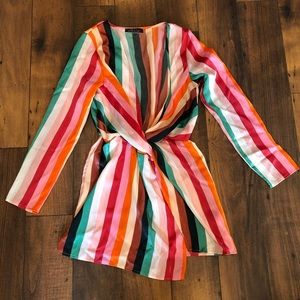 Vici rainbow deep v mini dress